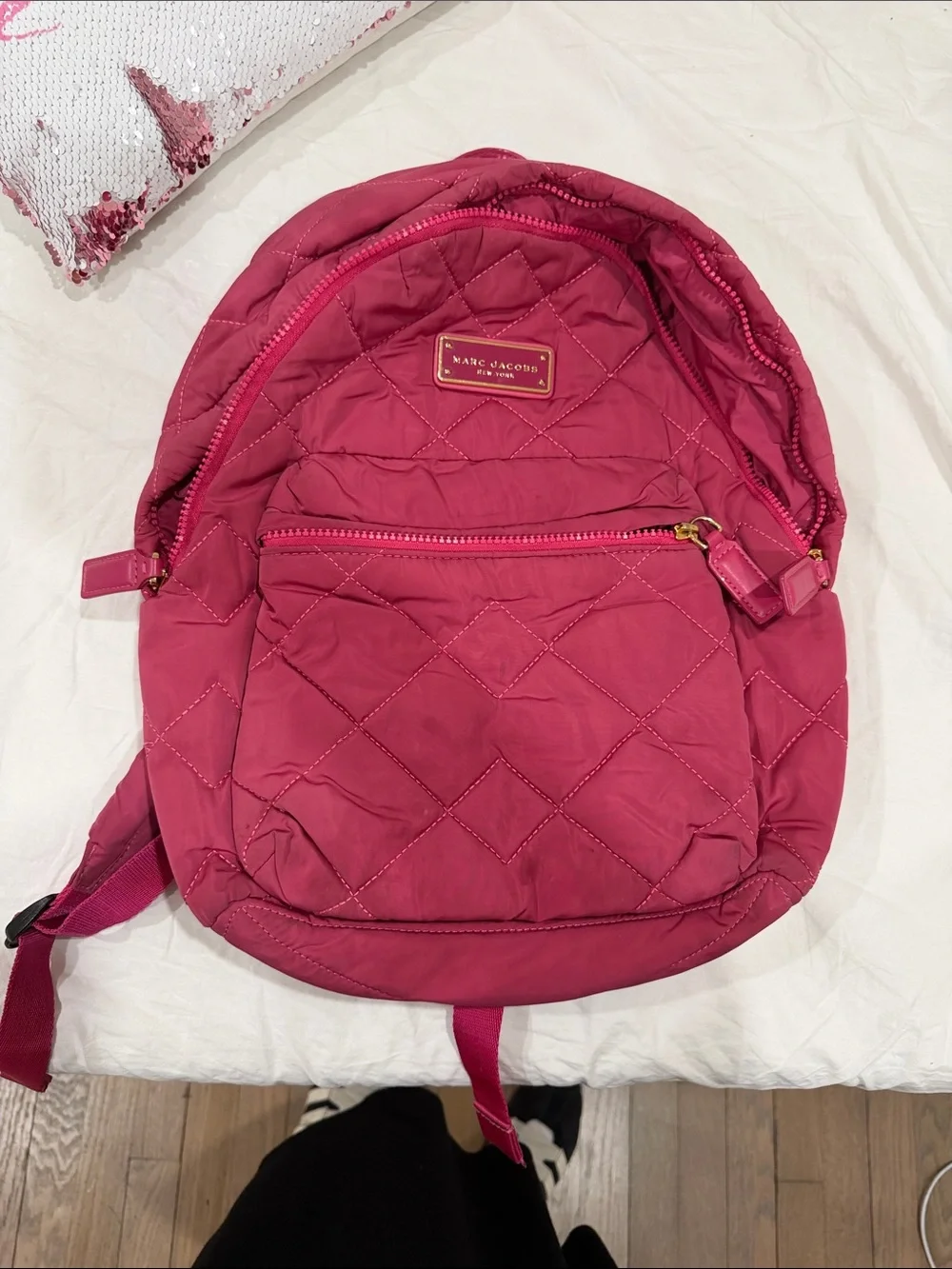 Marc Jacobs Quilted Hot Pink Backpack with Gold Accents